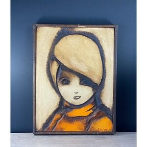 Mid Century Child Portrait Wall Art Vintage Gaugy Carved Relief Painting